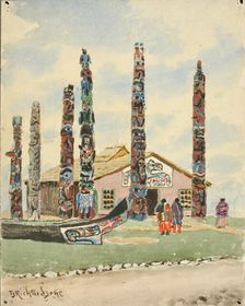 Alaska Building with Totems at St. Louis Exposition, 1904. Creator: Theodore J. Richardson