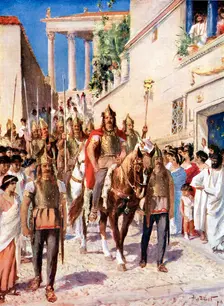 Alaric I king of Visigoths entering Athens, (395) c1920