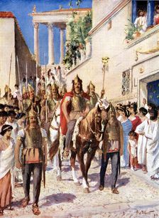 Alaric I king of Visigoths entering Athens, (395) c1920