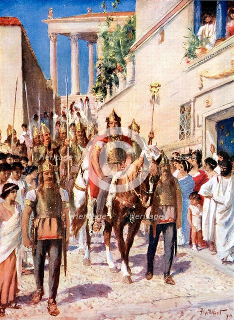 Alaric I king of Visigoths entering  Athens, (395) c1920. Artist: Unknown
