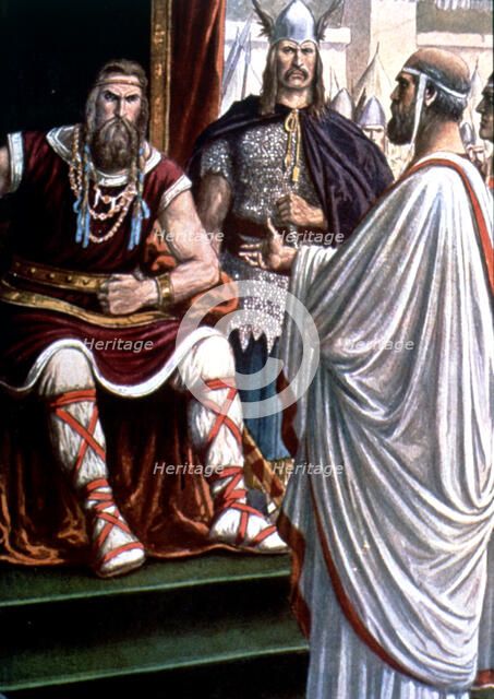 Alarico I (370-410), Visigoth king, Alaric receiving the ambassadors Romans.