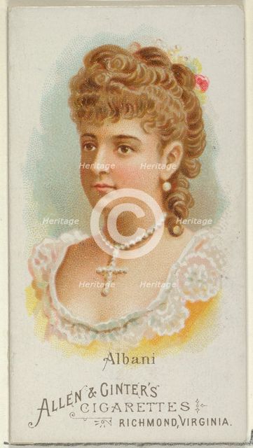 Albani, from World's Beauties, Series 1 (N26) for Allen & Ginter Cigarettes, 1888., 1888. Creator: Allen & Ginter.