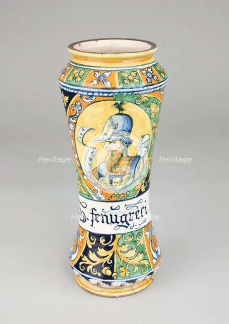 Albarello, Urbania, c. 1550. Creators: Unknown, Castel Durante potteries.