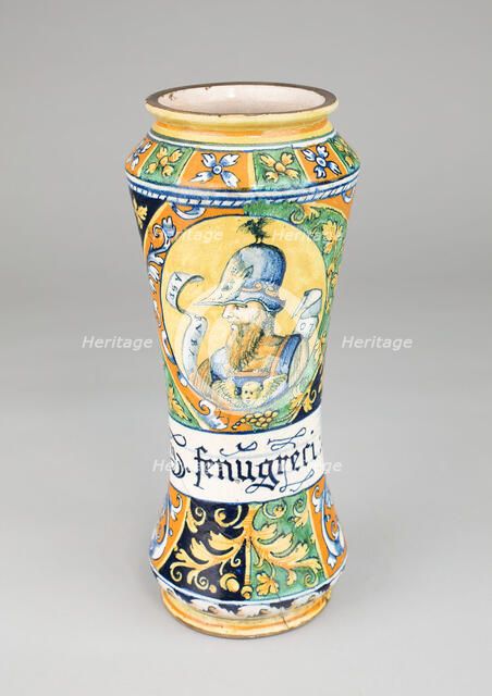 Albarello, Urbania, c. 1550. Creators: Unknown, Castel Durante potteries.