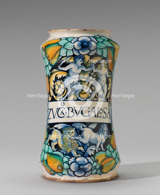 Albarello with nymph and satyr, 1507. Creator: Unknown.