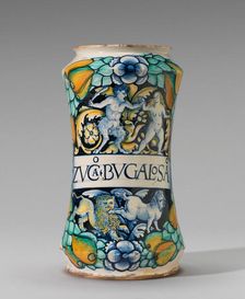 Albarello with nymph and satyr, 1507. Creator: Unknown