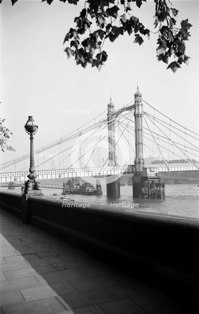 Albert Bridge from the Chelsea Embankment, London, c1945-c1965. Artist: SW Rawlings