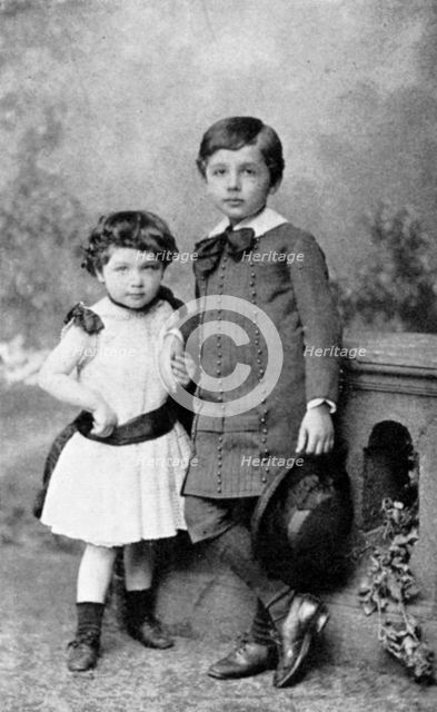 Albert Einstein, (1879-1955), theoretical physicist, and his sister Maja as small children, 1880s. Artist: Unknown