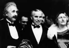 Albert Einstein (1879-1955) with his wife and Charlie Chaplin (1889-1977), 1931. Creator: Unknown
