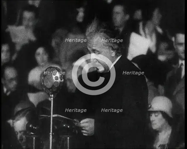 Albert Einstein Giving a Speech on Freedom of Expression, 1930s. Creator: British Pathe Ltd.