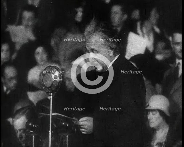 Albert Einstein Giving a Speech on Freedom of Expression, 1930s. Creator: British Pathe Ltd.