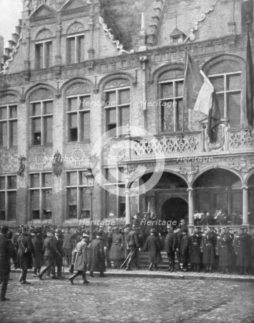 Albert I of Belgium and French President Poincare meet in Veurne, Belgium, 1 November 1914. Creator: Unknown.