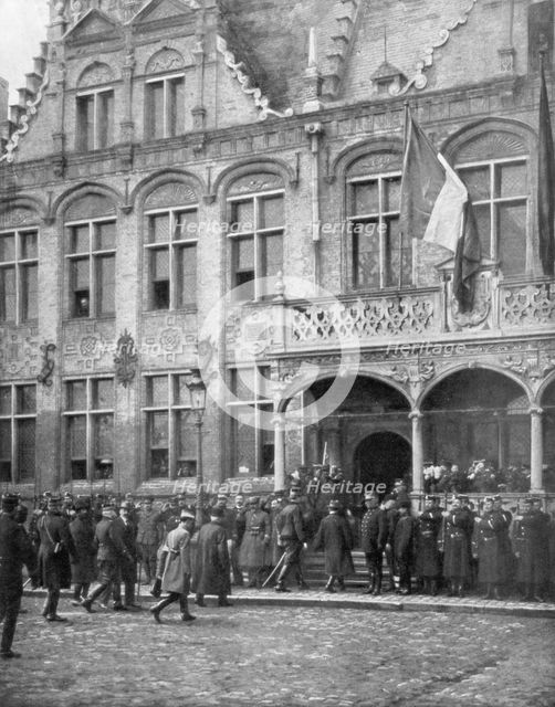 Albert I of Belgium and French President Poincare meet in Veurne, Belgium, 1 November 1914. Creator: Unknown.