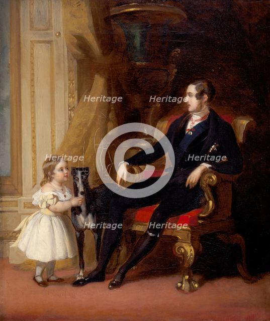 Albert Prince Consort with Princess Victoria and Eos, c1843. Artist: G Lucas