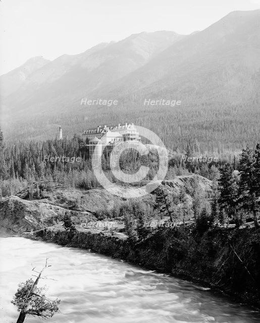 Alberta, Banff Springs Hotel & Bow River, Canadian National Park, Canada, between 1900 and 1910. Creator: Unknown.