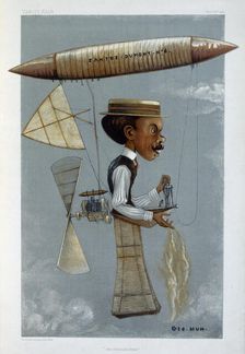 Alberto Santos-Dumont and his airship, 1901. Artist: George Hum