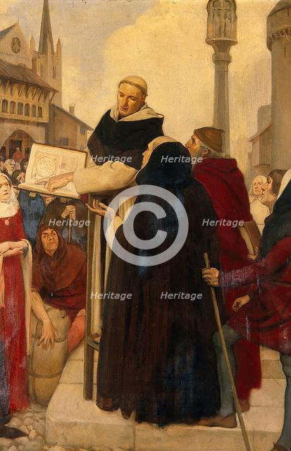 Albertus Magnus expounding his doctrines of physical science in the streets of Paris c1245, c1910s. Creator: Ernest Board.