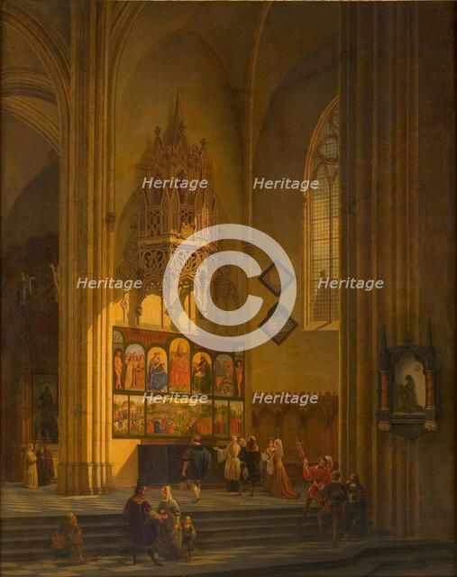 Albrecht Dürer before the Ghent Altarpiece, c. 1840. Creator: De Noter, Pieter-Frans (1779-1842).