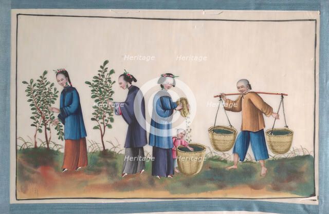 Album Containing Twelve Paintings of People Making Silk, 19th century. Creator: Unknown.