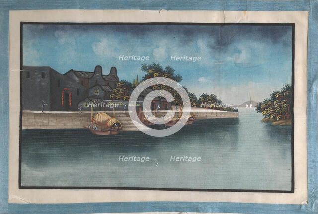 Album Containing Twelve Paintings of Scenes Along a River, 19th century. Creator: Unknown.