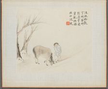 Album of Landscape Paintings Illustrating Old Poems: A Man and a Horse by a Stream, 1700s. Creator: Hua Yan (Chinese, 1682-about 1765)