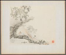 Album of Landscape Paintings Illustrating Old Poems: A Man Lies under a Rocky Overhang…, 1700s. Creator: Hua Yan (Chinese, 1682-about 1765)
