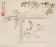 Album of Landscape Paintings Illustrating Old Poems: A Man Sits at a Table..., 1700s. Creator: Hua Yan (Chinese, 1682-about 1765)