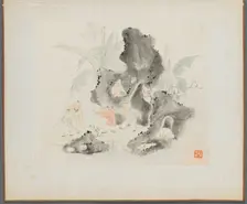 Album of Landscape Paintings Illustrating Old Poems: Children Play in a Rocky Grove, 1700s. Creator: Hua Yan (Chinese, 1682-about 1765)