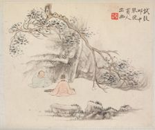 Album of Landscape Paintings Illustrating Old Poems: Two Figures Outside..., 1700s. Creator: Hua Yan (Chinese, 1682-about 1765)