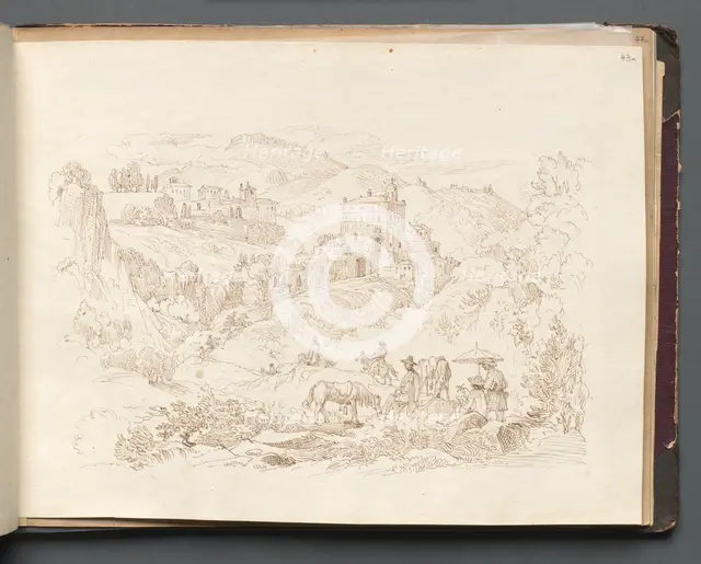 Album with Views of Rome and Surroundings, Landscape Studies, page 43a: Roman Landscape. Creator: Franz Johann Heinrich Nadorp (German, 1794-1876).