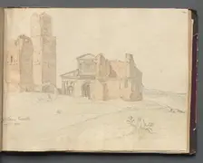 Album with Views of Rome and Surroundings, Landscape Studies, page 41a: "St. Pietro, Toscanella". Creator: Franz Johann Heinrich Nadorp (German, 1794-1876)