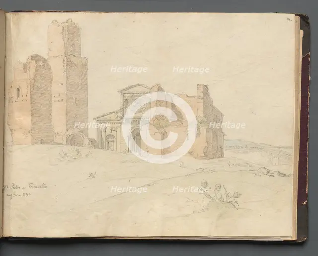 Album with Views of Rome and Surroundings, Landscape Studies, page 41a: "St. Pietro, Toscanella". Creator: Franz Johann Heinrich Nadorp (German, 1794-1876).