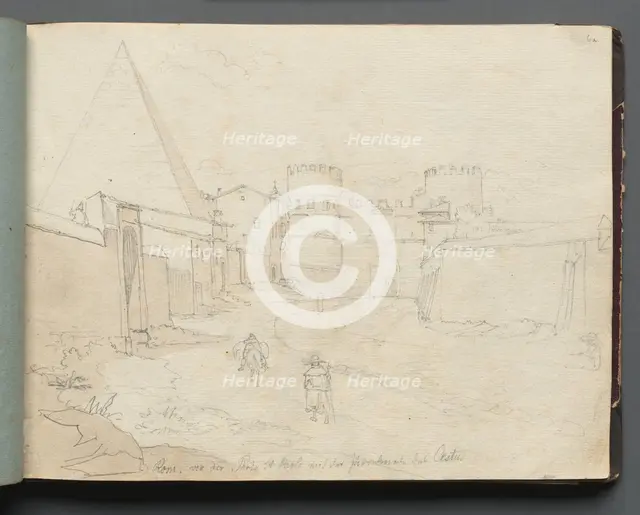 Album with Views of Rome and Surroundings, Landscape Studies, page 06a: "Rome von der Porta...". Creator: Franz Johann Heinrich Nadorp (German, 1794-1876).