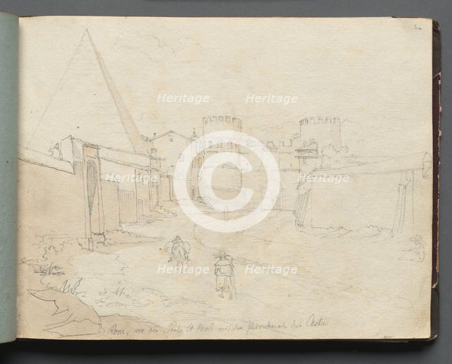 Album with Views of Rome and Surroundings, Landscape Studies, page 06a: "Rome von der Porta...". Creator: Franz Johann Heinrich Nadorp (German, 1794-1876).