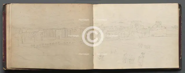 Album with Views of Rome and Surroundings, Landscape Studies, page 08b and 09 a: Panoramic view…. Creator: Franz Johann Heinrich Nadorp (German, 1794-1876).