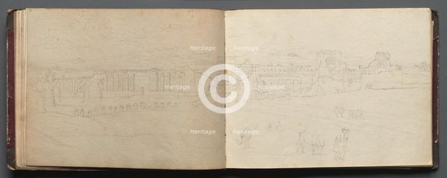 Album with Views of Rome and Surroundings, Landscape Studies, page 08b and 09 a: Panoramic view…. Creator: Franz Johann Heinrich Nadorp (German, 1794-1876).