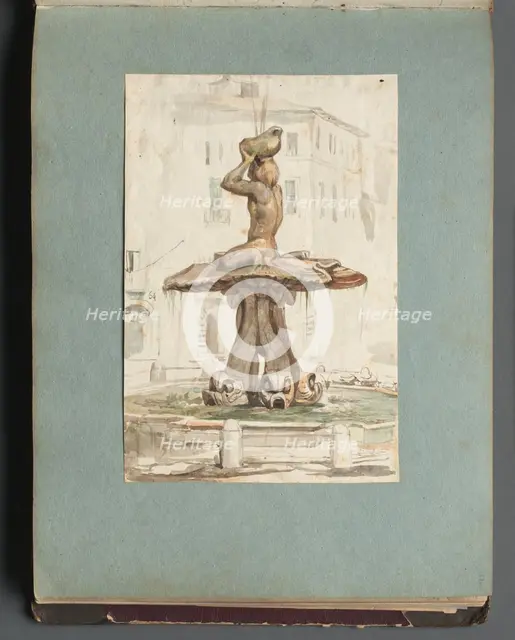 Album with Views of Rome and Surroundings, Landscape Studies, page 17a: Roman Fountian. Creator: Franz Johann Heinrich Nadorp (German, 1794-1876).