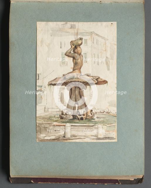 Album with Views of Rome and Surroundings, Landscape Studies, page 17a: Roman Fountian. Creator: Franz Johann Heinrich Nadorp (German, 1794-1876).