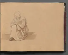 Album with Views of Rome and Surroundings, Landscape Studies, page 19a: Seated Female Figure. Creator: Franz Johann Heinrich Nadorp (German, 1794-1876)