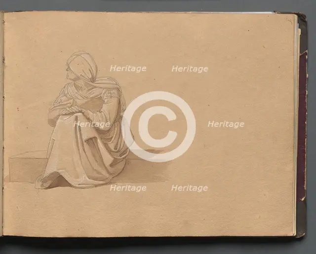 Album with Views of Rome and Surroundings, Landscape Studies, page 19a: Seated Female Figure. Creator: Franz Johann Heinrich Nadorp (German, 1794-1876).