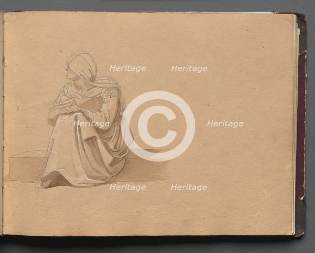 Album with Views of Rome and Surroundings, Landscape Studies, page 19a: Seated Female Figure. Creator: Franz Johann Heinrich Nadorp (German, 1794-1876).