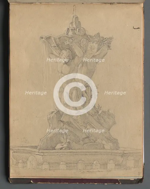 Album with Views of Rome and Surroundings, Landscape Studies, page 21a: Roman Fountian. Creator: Franz Johann Heinrich Nadorp (German, 1794-1876).