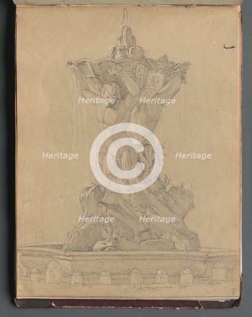 Album with Views of Rome and Surroundings, Landscape Studies, page 21a: Roman Fountian. Creator: Franz Johann Heinrich Nadorp (German, 1794-1876).