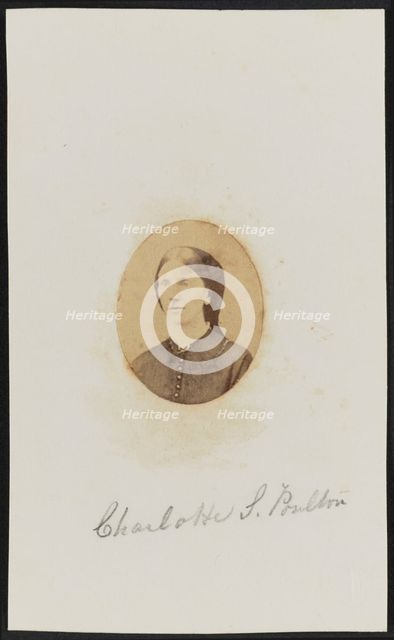 Albumen portrait of Charlotte S. Poulton mounted on paper, ca. 1865. Creator: Unknown.