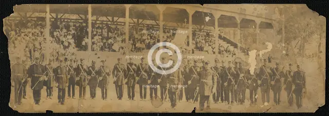 Albumen print of African American Odd Fellows in front of a grandstand, 1890-1930. Creator: Unknown.