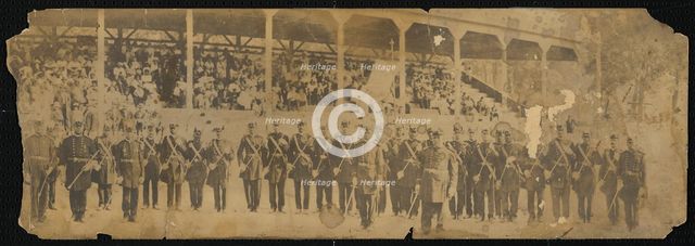Albumen print of African American Odd Fellows in front of a grandstand, 1890-1930. Creator: Unknown.