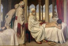 Albucasis blistering a patient in the hospital at Cordova, c10th century, c1912. Creator: Ernest Board