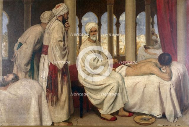 Albucasis blistering a patient in the hospital at Cordova, c10th century, c1912. Creator: Ernest Board.