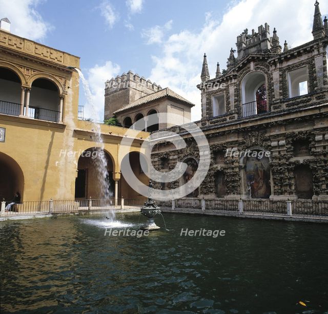 Alcázar of Seville, Palace of King Don Pedro, pond in the garden.