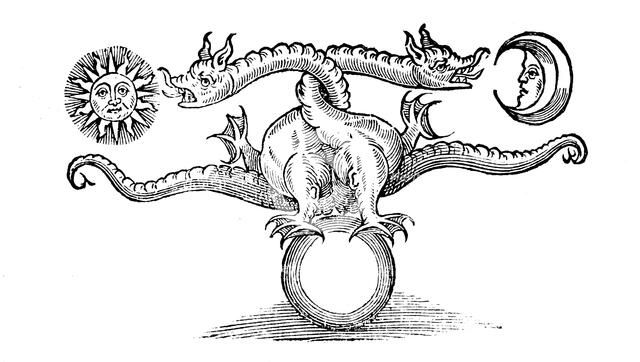 Alchemical symbol representing the transmutation of base metal into silver and gold, 1652. Artist: Unknown